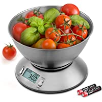 Uten Báscula Digital para Cocina-11 lbs - 5 kg- Acero Inoxidable- con Bol de Mezcla- Retroiluminación Blanca- Alarma y…